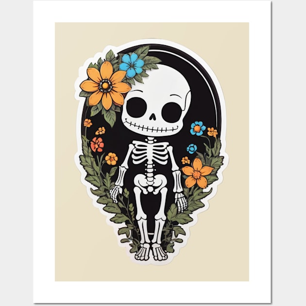 Cute floral kawaii skeleton No.7 Wall Art by taoteching